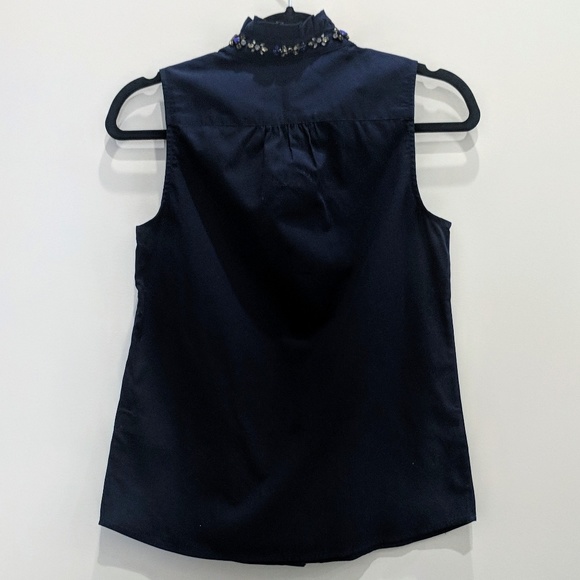 J.Crew Navy Ruffled Rhinestone Top - Picture 3 of 6